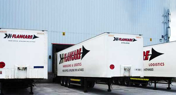 Truck trailers in loading bay